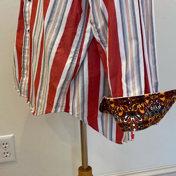 Robert Graham Mens White Shirt w Orange Gray Stripes / Contrasting Print / 2XL - Picture 7 of 16